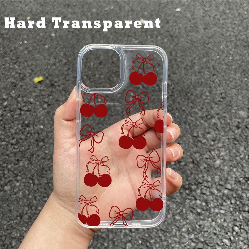 Simple Red Black Cherry Phone Case for Iphone 15 14 13 12 11 Pro Max X XR Xs Max 7 8 Plus Creative Transparent Shockproof Cases