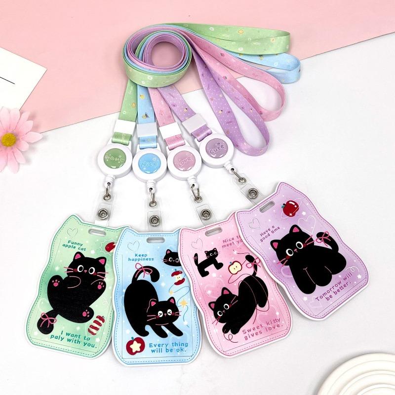 Creative Cat Ears Wave Card Holder Student Campus Card Tag Badge Bag Sliding Cover ABS ID Cover Protective Cover