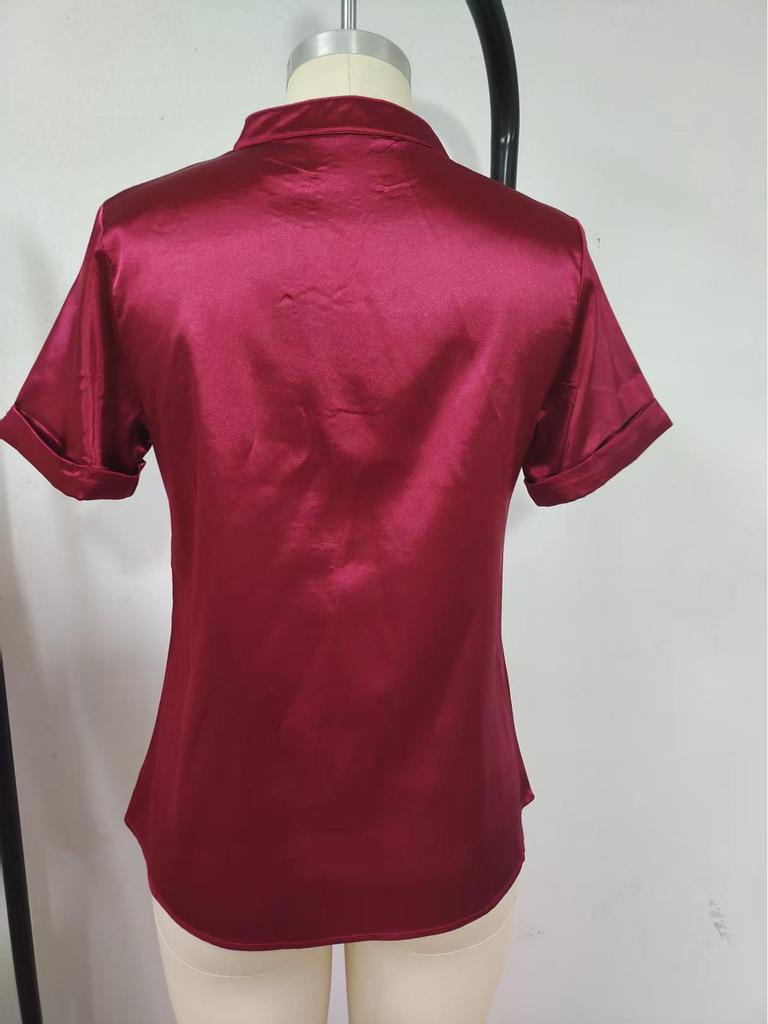 Damen Frühlings-/Sommer-V-Ausschnitt Locker geschnittenes Hemd: Elegantes, vielseitiges, schlichtes Design.