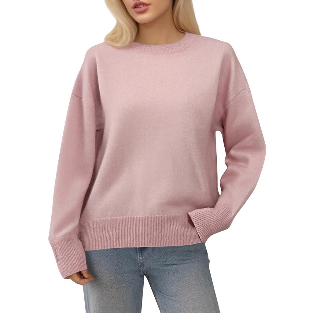 Women's Oversized Knit Sweater, Comfortable Top, Cute Thick Round Neck Plus Size Pullover Long Sleeve Clothing