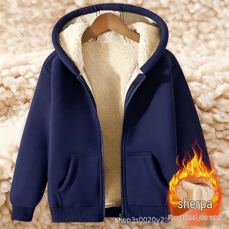 Men's Velvet-Lined Lambswool Hoodie - Warm, Loose, Casual Autumn/Winter Jacket