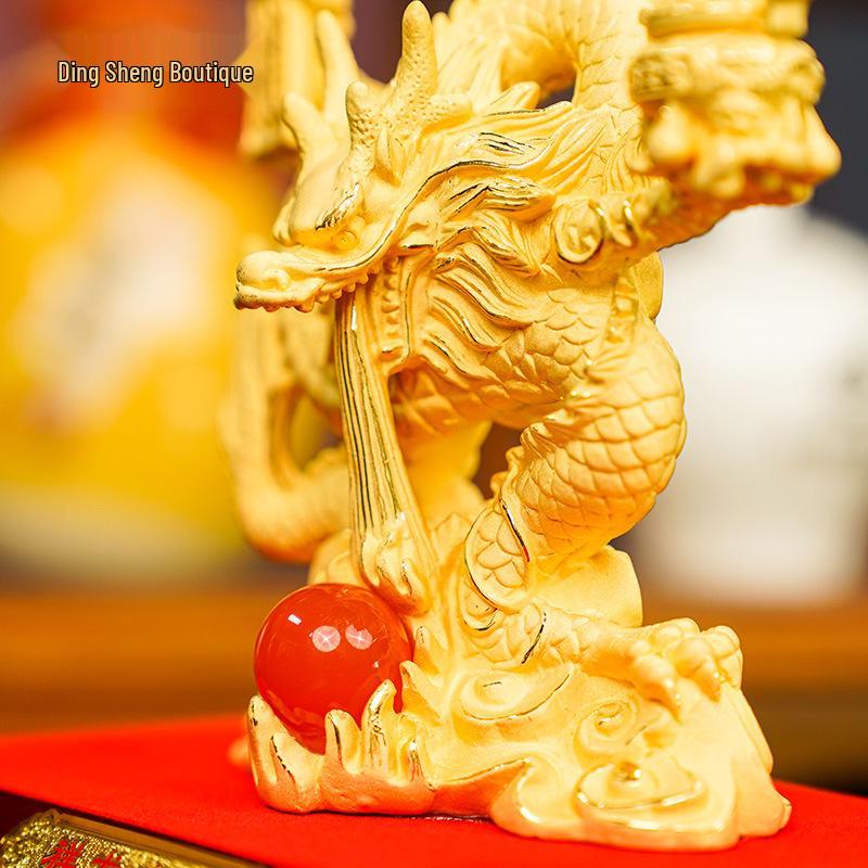 Flocked Gold Dragon Zodiac Ornament for Year of the Dragon - Wealth-Attracting Decoration and Business Gift