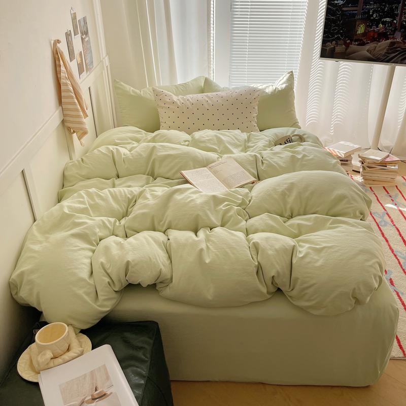 Solid INS Style Bedding Set For Adults Kids Pink Cotton Fitted Flat Sheet With Pillowcases Colorful King Queen Full Size