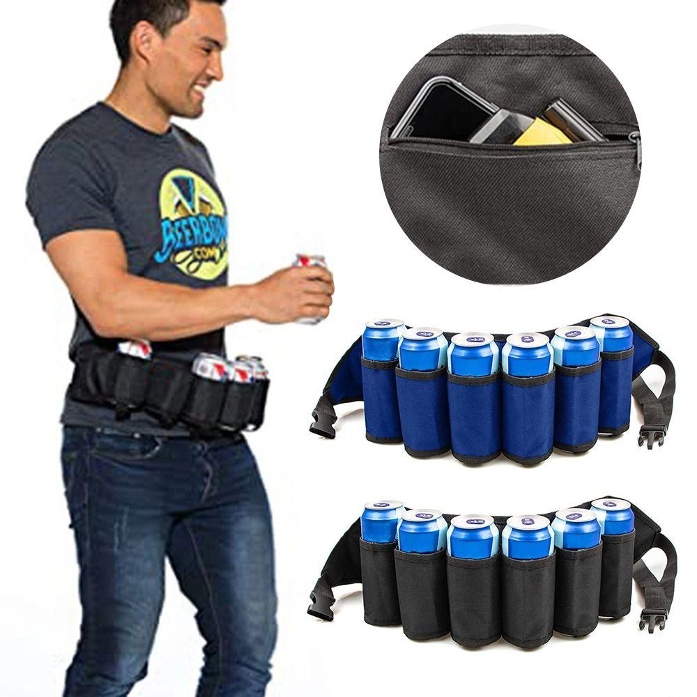 Universal Zipper Pockets Beer Belt Holder Party Picnics Beer Waist Holder Adjustable Hiking Soda Can Belt