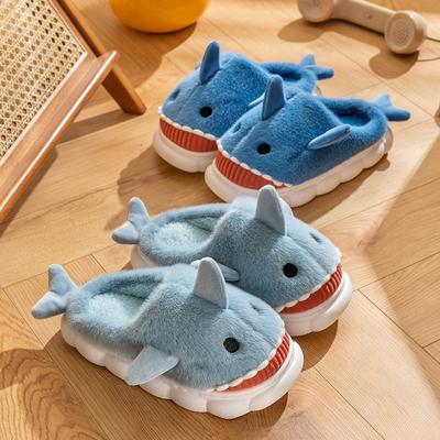 Cotton Slippers Women's Three-dimensional Shark Cartoon Cute Plus Velvet Thickened Non-slip Silent Home Warm Cotton Shoes