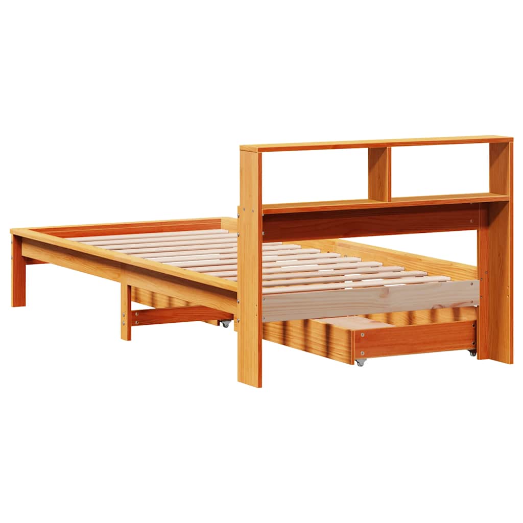 Vidaxl Bed With Shelf, Without Mattress, Waxed Brown, 90X200 Cm, Pine