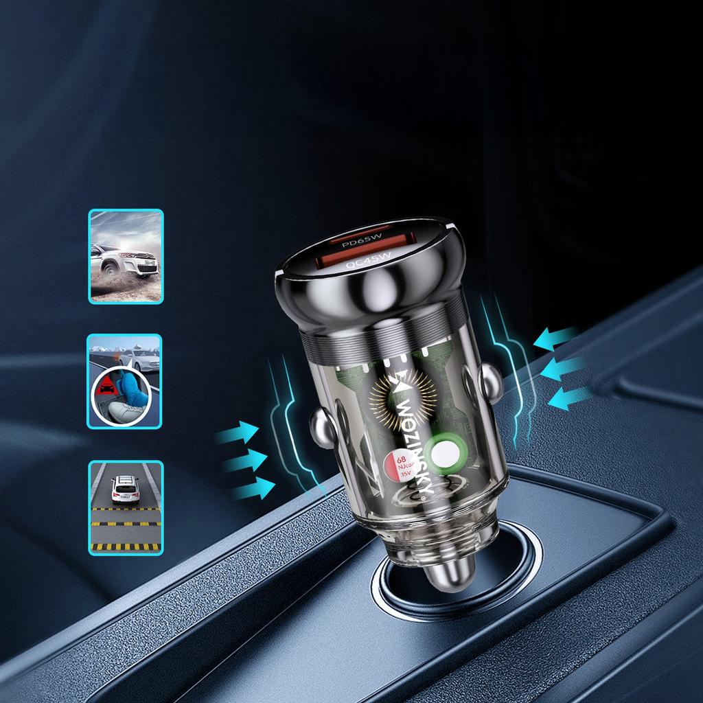 Ładowarka samochodowa USB-A USB-C PD QC 65W - czarna