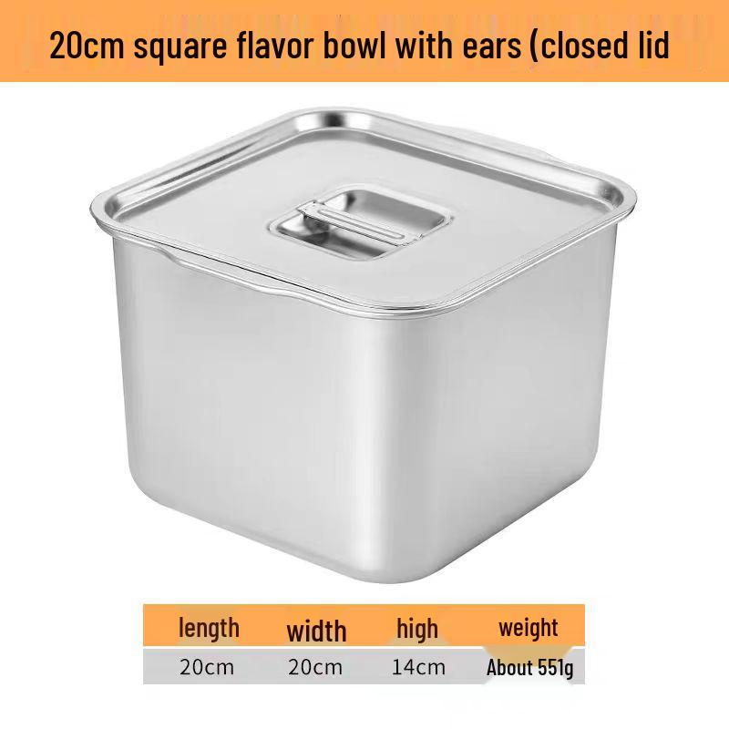 304 Stainless Steel Square Jam Bowl with Lid - Commercial Kitchen Seasoning and Sauce Container.