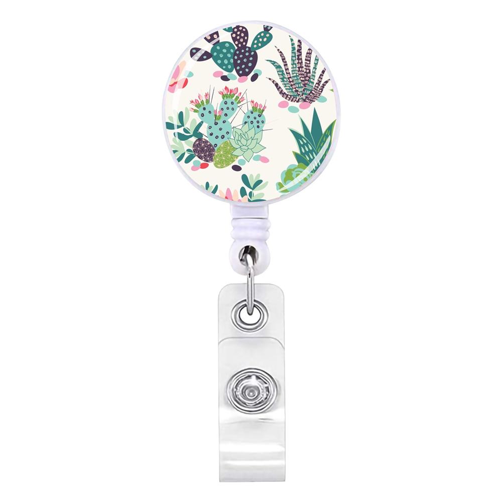Flower Succulents Retractable Badge Reel Lanyards Id Name Card Badge Holder Nurse Student Employee Card Alligator Clip Supplies