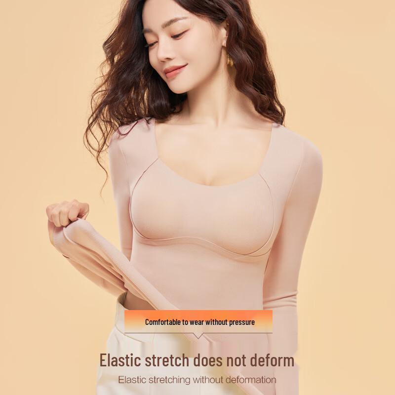 Damska bezszwowa termoaktywna koszulka bazowa z wbudowanymi miseczkami biustonosza