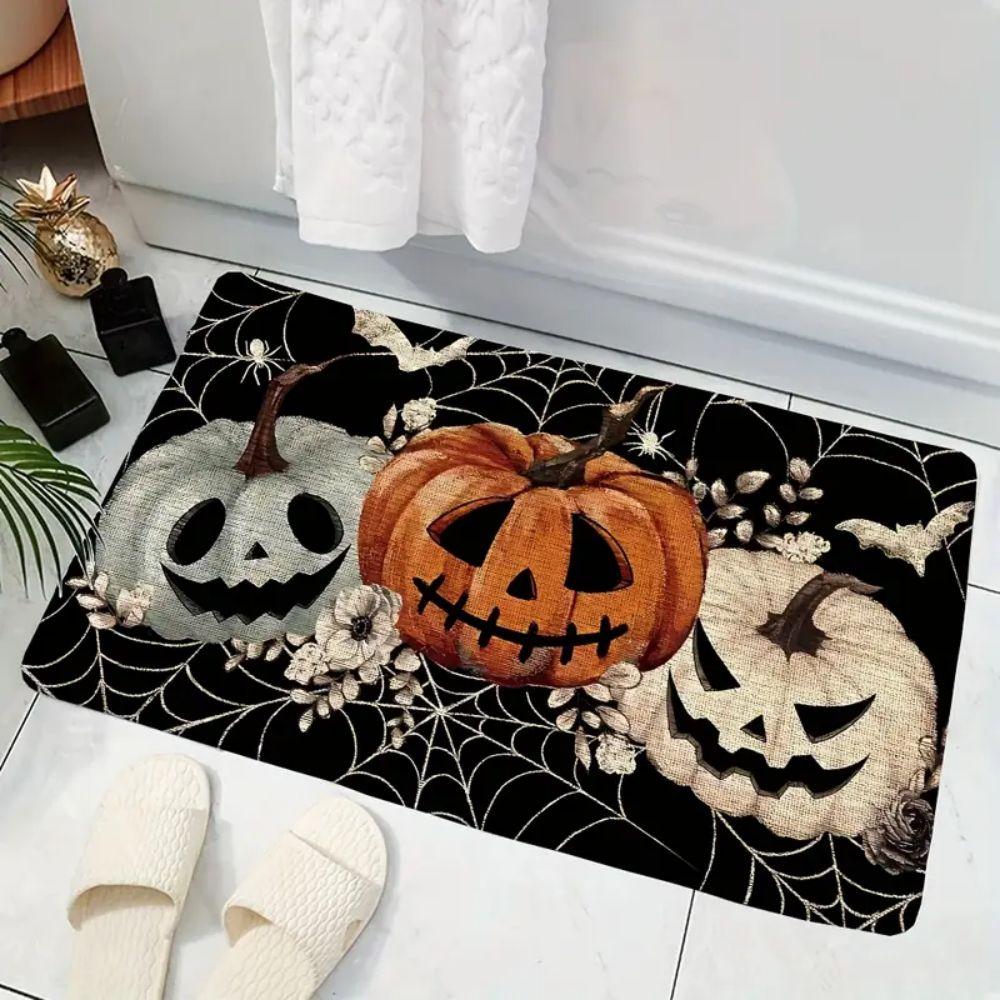 Halloween Welcome Floor Mat Ghost Pumpkin And Spider Web Suitable For Door Mat, Corridor Carpet, Home Decoration