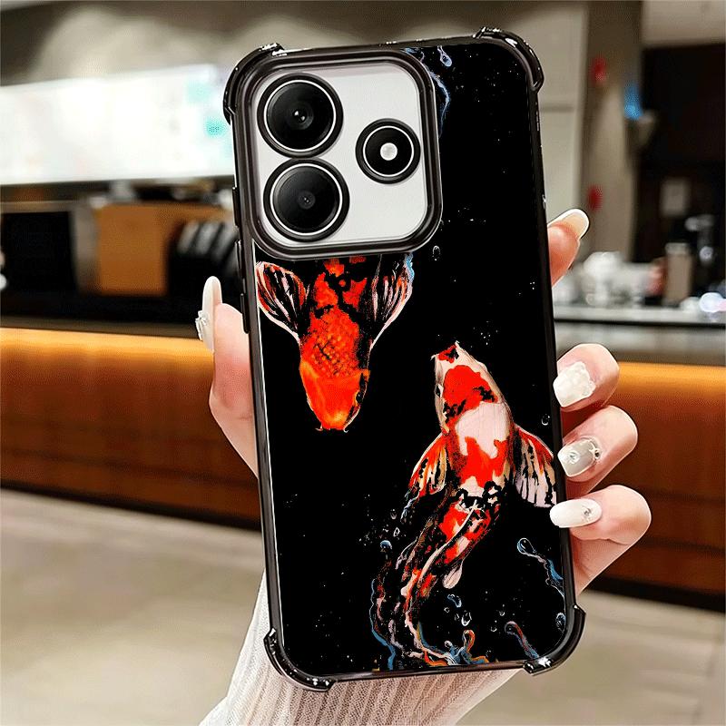 Goldener Karpfen Glücks-Koi Beschichtung Handyhülle Für Xiaomi Redmi Note 14 15 Pro Plus 13 12 11 11S 11T 10 9S 9 5G Sturzfest Airbag Abdeckung