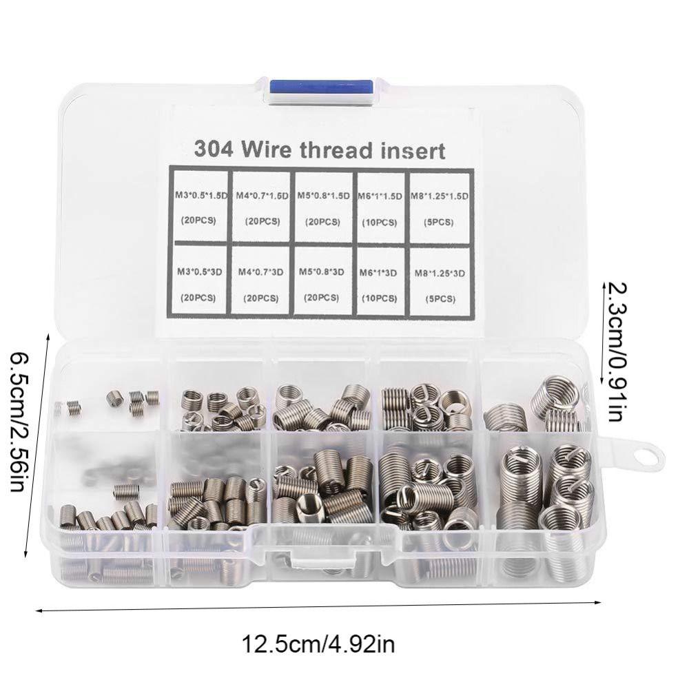 150 Stück 7 Größen Gewindereparaturwerkzeug M3-8 Silber Drahteinsatzschrauben Zündkerze 304 Edelstahl Gewindereparatursätze
