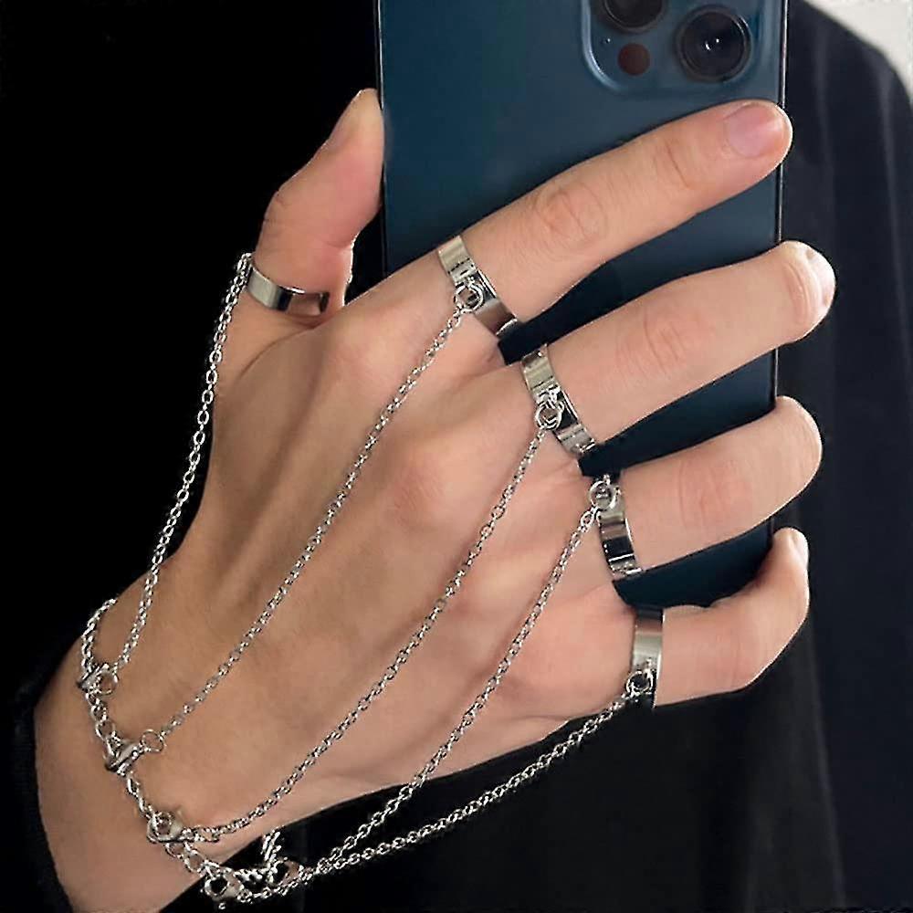 Ghyt Punk Chain Tassel Bracelet With Slave Finger Rings Gothic Chain Hand Harness Hip Hop Rings Hand Chain Kurapika Chain Bracelet For Women Girls
