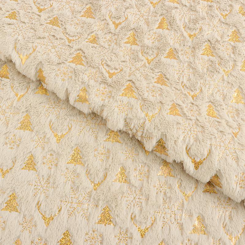 PV Velvet Gold Stamping Fabric for Autumn & Winter - Ideal for Christmas Tree, Plush Snowflake Clothing, Shoes, Hats, Luggage, and Toys.