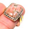 Natural Rhodonite Gemstone Two Tone 925 Sterling Silver Jewelry Ring S.10 P4t90