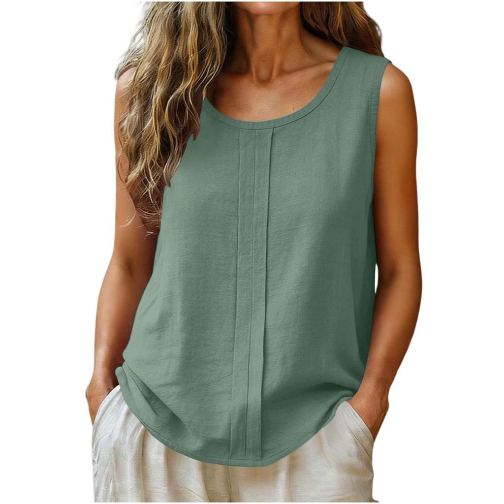 Canottiere Casual da Donna in Cotone e Lino Senza Maniche