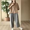 Retro cotton and linen short-sleeved shirt women's summer new large-size shirt loose casual versatile Polo collar top