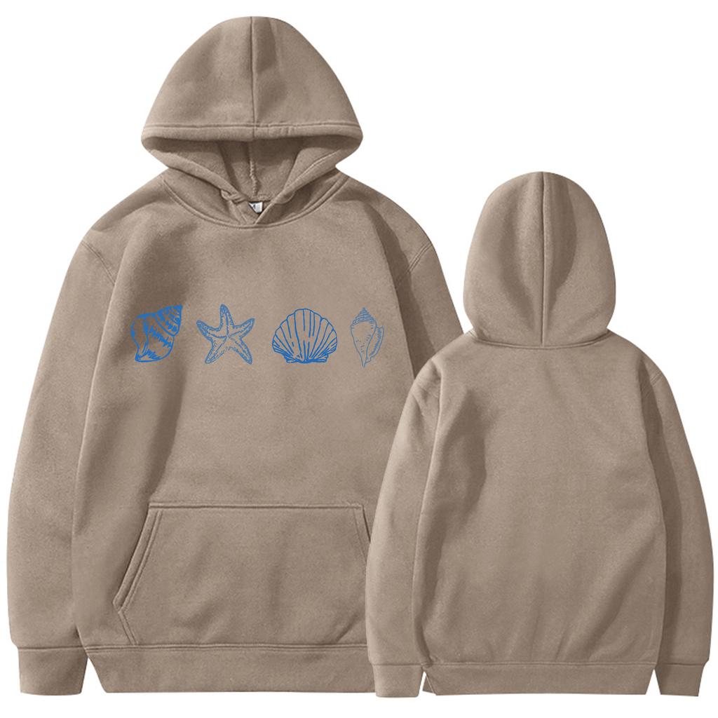 Women's Round Neck Long Sleeve Floral Print Top Hooded Sweatshirt Seashell Hoodie