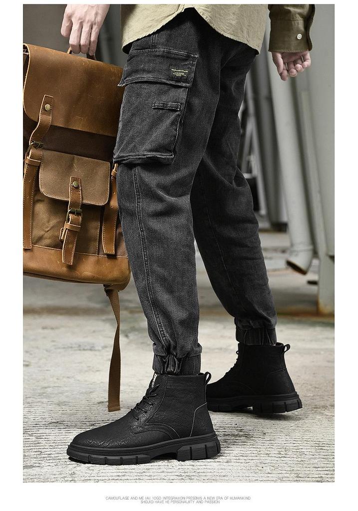 Men's Retro High-Top Leather Boots - Fashionable Casual Motorcycle Work Shoes for Autumn