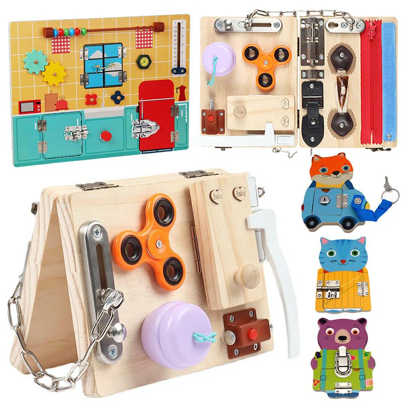 Activity Busy Board Montessori Baby Toys Learning Basic Skills Fine Motor Training Latch Lock Toys Toddler Cognition Sensory Toy