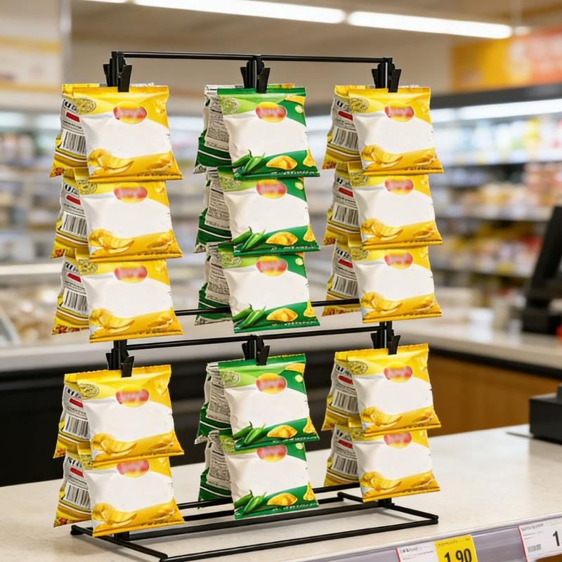 Metal Food Holder Rack With 48 Clamps 3 Layer Design Durable Carbon Steel Storage Unit For Retail Store Household Cooking Area Use