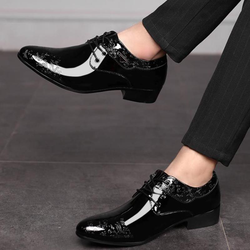 Casual Business Shoes for Men Dress Shoes Lace Up Formal Black Patent Leather Brogue Shoes for Male Wedding Party Office Oxfords