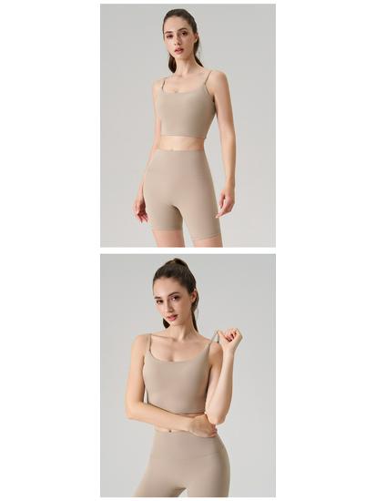 Women's Seamless Yoga Vest with Chest Pads - Soft, Glutinous, Square Neck, Beautiful Back Design