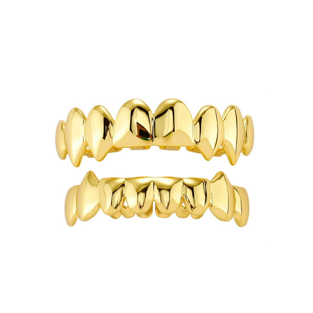 Hot Sale JZ G-019 Brass Smooth Dental Grills Grillzs Halloween  Hip-hop 8 Teeth Unisex