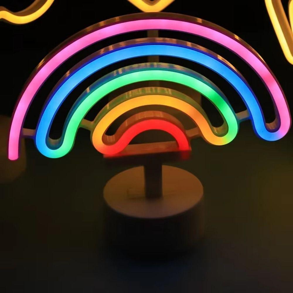 Colorful LED Neon Sign Nightlight with Base 3D Acrylic Desktop Rainbow Night Light Battery USB Dual-use Flicker Free