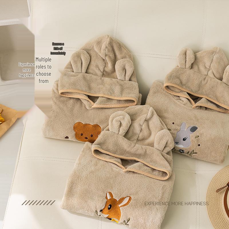Cartoon Hooded Coral Fleece Bath Towel Cape for Children and Newborns