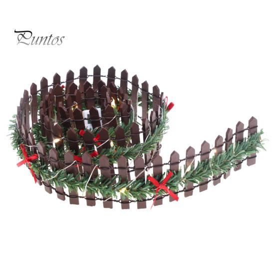 Miniatyr eventyrhagegjerde med 3 moduser LED-lys Røde sløyfer Liten kraftig tredekorasjon Mikrolandskapslayoutrekvisitter