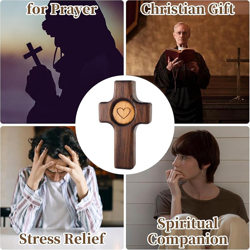 1/3Pcs Wooden Cross Finger Stress Relax Gifts Christians Fidget Cross My Heart Pocket Prayer Cross Spiritual Symbol Home Decor