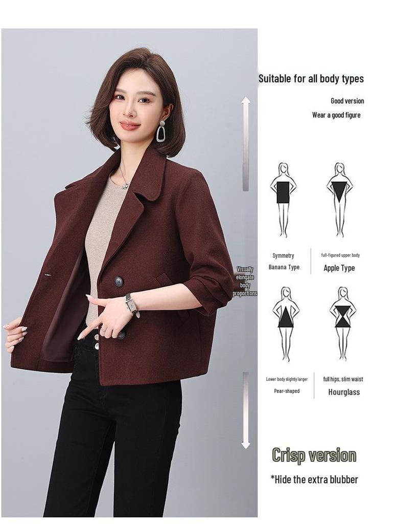 2024 Women's High-End Wool Coat: Petite Short Style with Suit Collar for Spring and Autumn