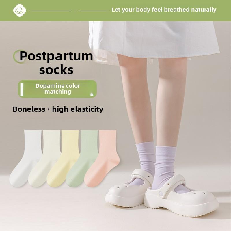 5 Pairs of Female Spring and Autumn Style Pure Cotton Antibacterial Boneless Tube Pile Socks