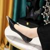 -Wind banquet women's shoes mid-heel shallow mouth metal pointed tip sparkling sequined cloth snake pattern single shoes women's shoes