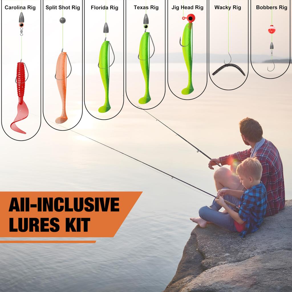 TRUSCEND Fishing Lure Bait Tackle: Fishing gear lure kit set including plastic worms, topwater lures, tackle box, etc.