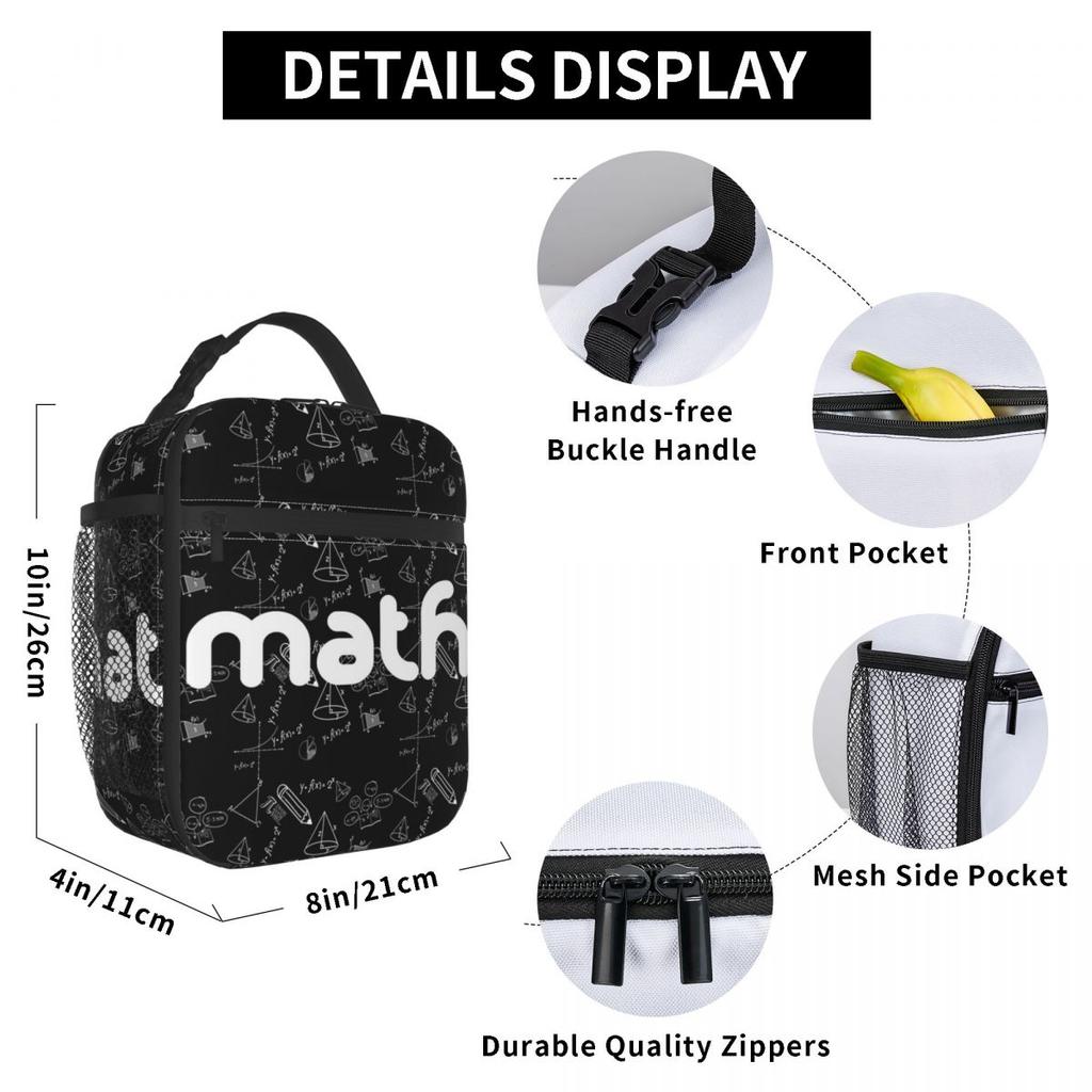 Math Themed Black And White Equation Design Insulated Lunch Bag for Women Children Portable Food Boxes Thermal Lunch Box Tote