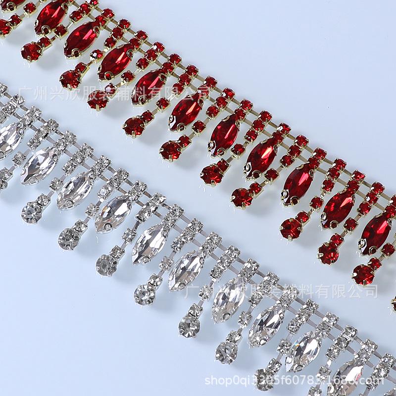 European & American Style Tassel Rhinestone Eyelet Chain for DIY Jewelry Silver White