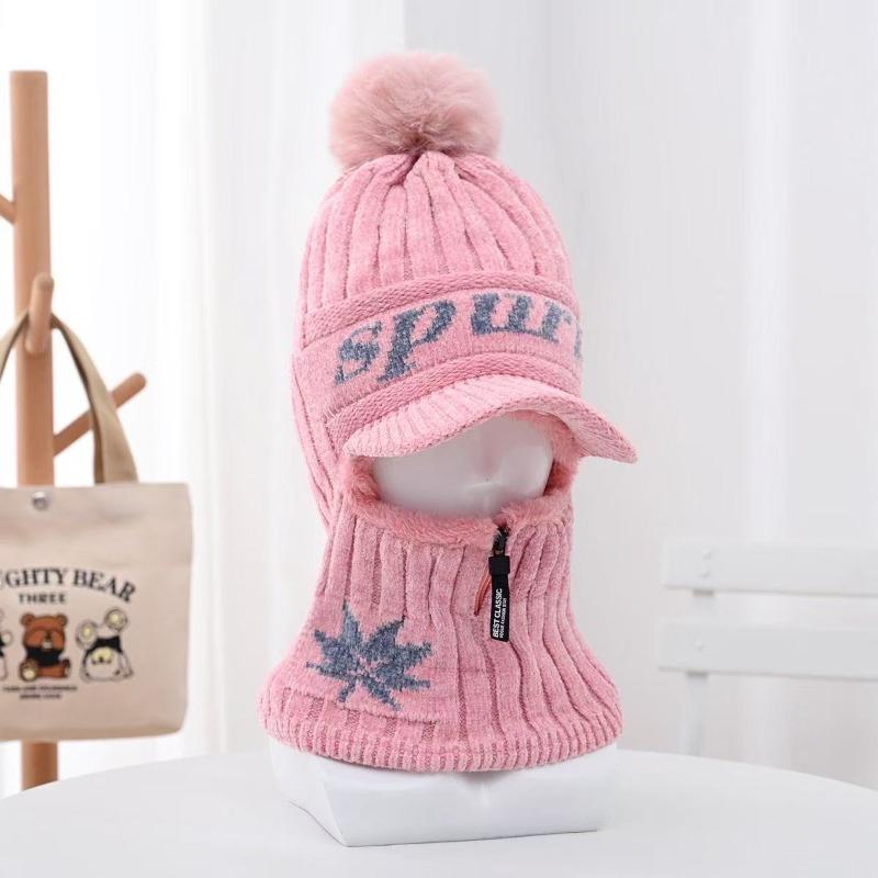 Thickened wool cap, fleece ear protectors, knitted hat, wool knitted cold-proof one-piece cycling windproof women's hat