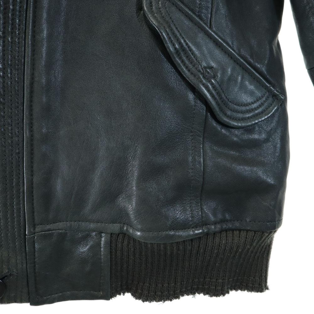 Pas De Calais Leather Jacket 38 Dark Green With Raccoon Fur Women Used