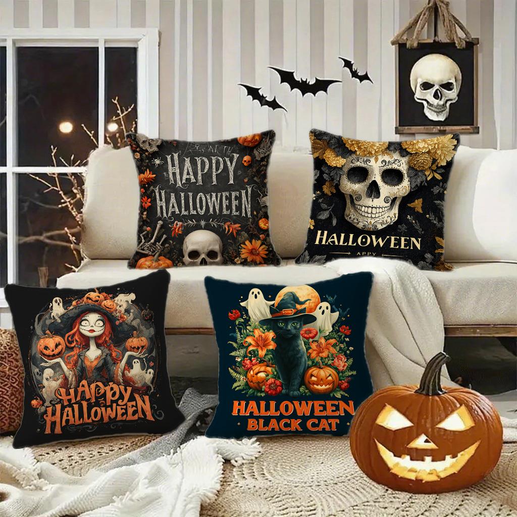 Happy Halloween Black Cat Pillowcasesuitable For Sofa Car Bedroom Decorative Cushion Cover Pillow Cover