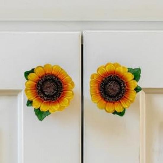 SnS Sunflower Vintage Kitchen Resin Drawer Pulls Cabinet Knobs Handles Country Home Decoration (Pack of 6)