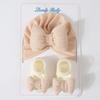 Newborn Knitted Cotton-filled Big Bow + Knitted Socks Set Baby Hat Headscarf Hat Wind