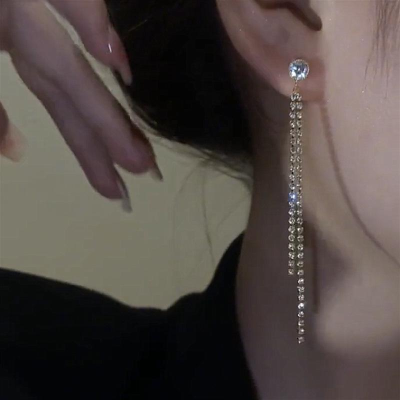 Elegant Silver Needle Zircon Tassel Earrings for Women - Long, Niche Design, High-Class Temperament