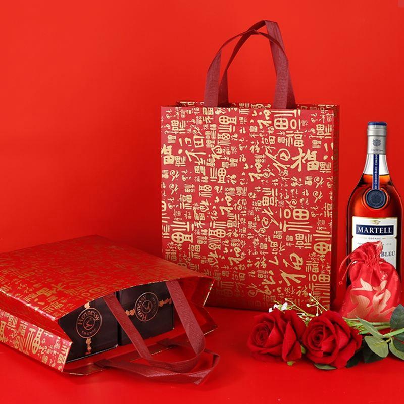 Non-Woven Fabric Red Gift Bags Large Capacity Gift Packing Souvenir Bag  Chinese New Year Spring Festival Shopping Handbags