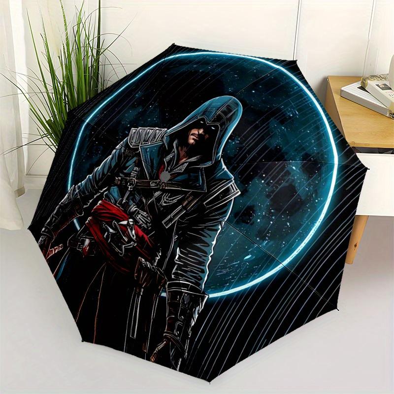 1pc Assassin's Creed Self-Folding Umbrella, 8-Bone Compact Travel Umbrella, Durable Plastic And Iron Frame090