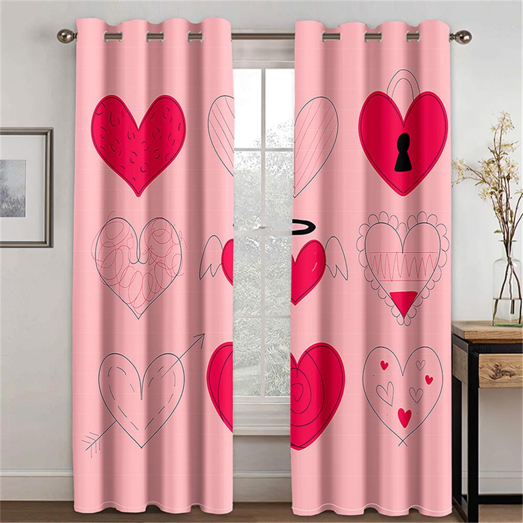3d Curtains Love Pattern Colorful Red Peach Heart Curtains Balcony Living Room Window Decorative Curtains 2 Panels