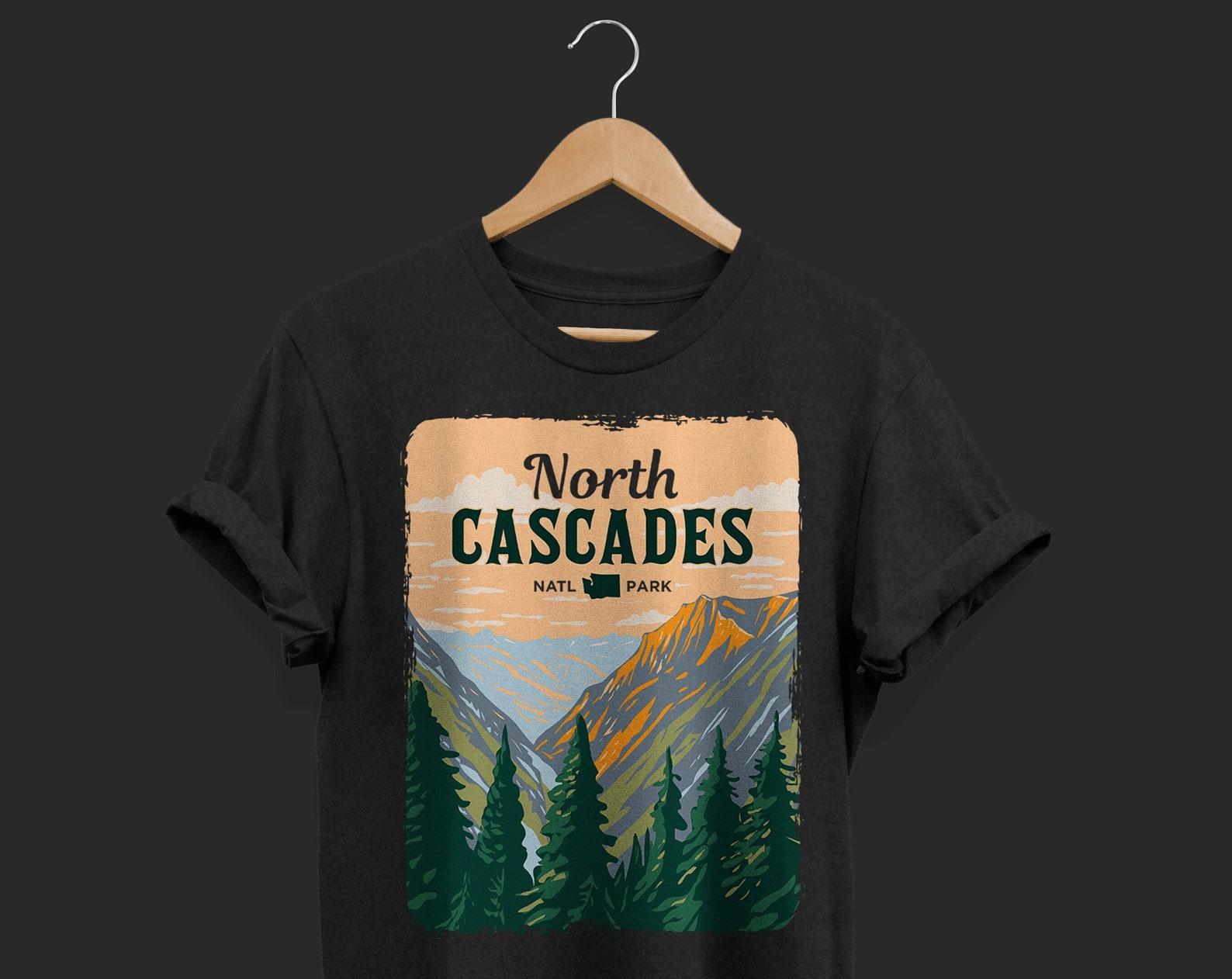 North Cascades National Park US Vintage T-Shirt, USA Washington State Parks Lover Gifts, Adventure Outdoors, Camping Hiking Travel Present, 140
