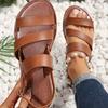 Women's Adjustable Crisscross Strap Flat Sandals - Open-Toe Summer Beach Shoes with Buckle Closure Casual Roman Sandal, Strappy Sandals